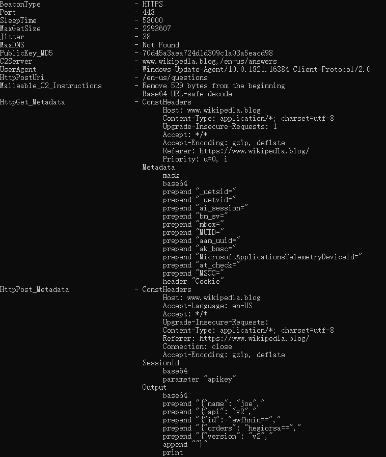 CobaltStrike HTTPS beacon static C2 configuration