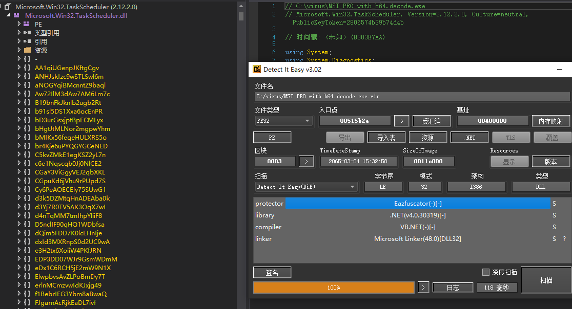 DLL analysis showing Eazfuscator obfuscation